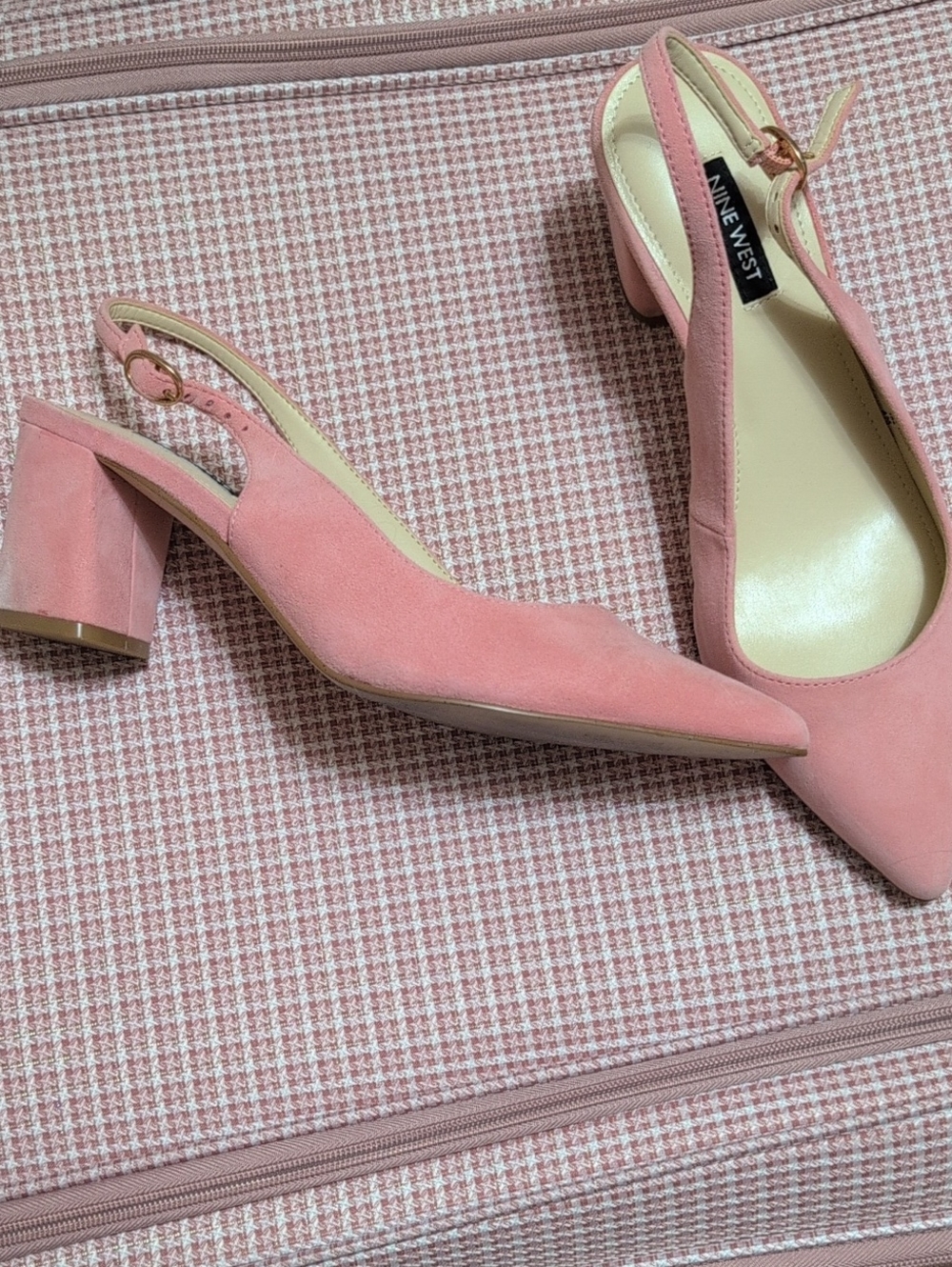 Nine West Pink Suede Slingback Block Heel Pumps 7